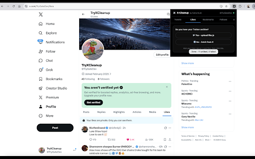 X-Cleanup :: Clean up your X account - delete tweets, remove likes, manage bookmarks and follows. No API subscription required.