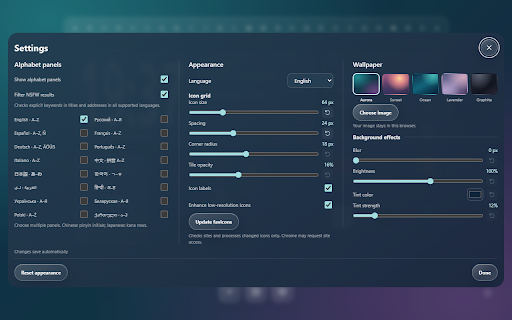 NivorDeck :: A customizable new tab with bookmarks, widgets and alphabet panels.