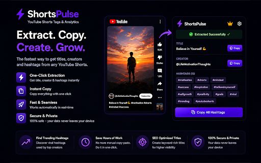 ShortsPulse - YouTube Shorts Tags & Analytics :: Extract YouTube Shorts titles, creators, and hashtags instantly — and copy everything in a single click.
