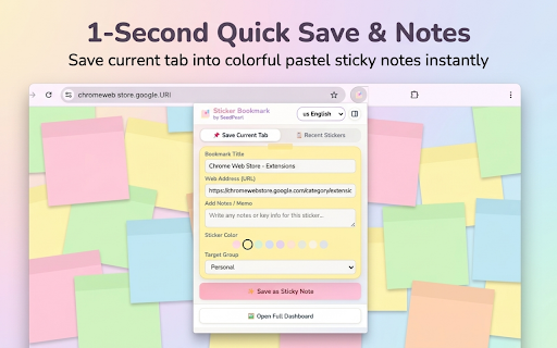 Sticker Bookmark :: Organize Chrome bookmarks with pretty pastel sticky notes & custom memo