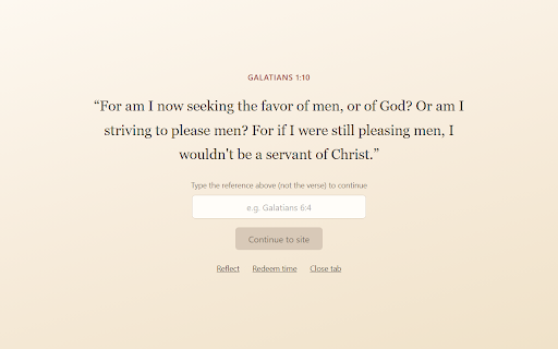 Interlude - a pause with God :: Pauses you with a short, matched Bible verse before sites you choose, a gentle interruption, not a block.