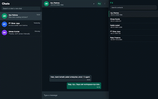 ChatAgent for WhatsApp Web :: See ChatAgent CRM beside WhatsApp Web. Match chats to contacts and open lead details without leaving WhatsApp.