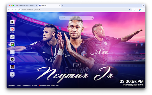 Neymar New Tab Wallpaper :: Personalize your Chrome with Neymar New Tab Wallpaper—a stylish HD background featuring the football superstar in every new tab