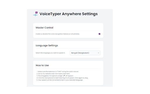 VoiceTyper Anywhere - Speech-To-Text Typing :: Type with your VoiceTyper Anywhere any language on any website. Just click in a text box and start talking!
