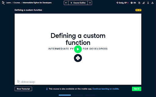 DataCamp Dark Mode :: Adds a beautiful dark mode to the DataCamp website.