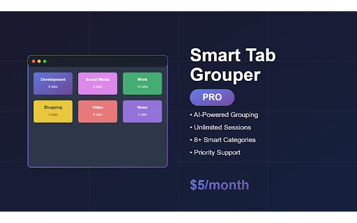 Smart Tab Grouper :: Automatically organize your tabs into smart groups by domain, topic, and context. Boost your productivity instantly!