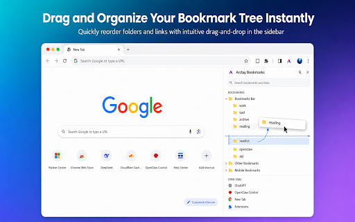 Arclay Bookmarks :: A sidebar extension for managing bookmarks and open tabs.