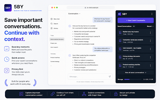 5BY :: Save AI chat history from ChatGPT, Claude, Gemini and more. Visualize your AI work with auto Graph View and Timelapse.