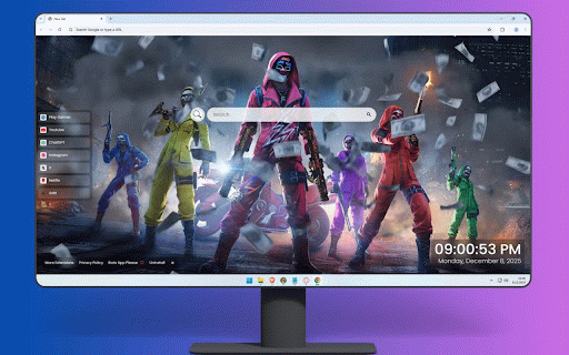 Free Fire Live Wallpaper :: Free Fire squad with colorful outfits and masks posing with weapons in explosive city scene.