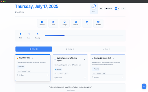 All Day Plan :: Transform your New Tab page into beautiful and powerful daily planner. Organize tasks, manage projects, and stay focused every day.