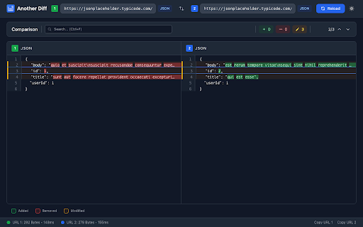 Another Diff :: Instantly compare JSON, XML, and HTML responses directly from two URLs. No copy-pasting required. Perfect for API debugging.
