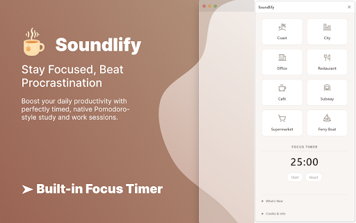 Soundlify :: Create your perfect focus environment with ambient sounds, offline listening, and Pomodoro sessions.