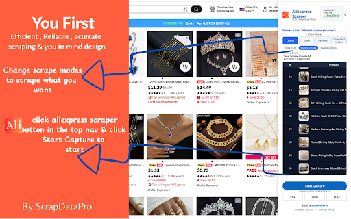AliExpress Scraper – Export Ali express Reviews, Listings & Seller Export :: Scrape and download AliExpress data with ease. Get listings, reviews, seller details, and images directly in your browser.
