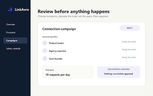 LinkAvro :: Connect the LinkedIn account already open in Chrome to LinkAvro with an encrypted session handoff.