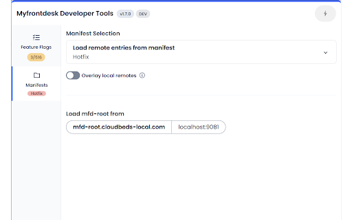 MFD Frontend Utility :: Myfrontdesk's Frontend Extension with utility features, such as toggling feature flags and specifying application URL.