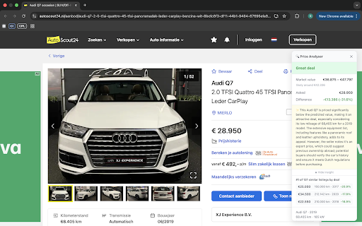 AutoScout24 Price Analyser :: See instantly if a car on AutoScout24 is a good deal. AI-powered market value, price range & deal rating on every listing.