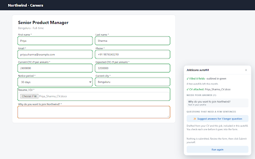 JobScans: Job Fit Score & Autofill :: Score LinkedIn jobs against your CV with AI, tailor your CV and cover letter, and autofill Greenhouse, Lever and Ashby applications.