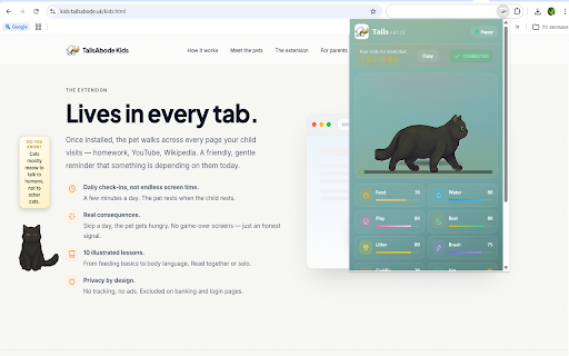 TailsAbode: Virtual Pet for Kids :: A virtual pet that lives in your browser. Care for it, learn how to look after real animals, and earn the way toward real adoption.