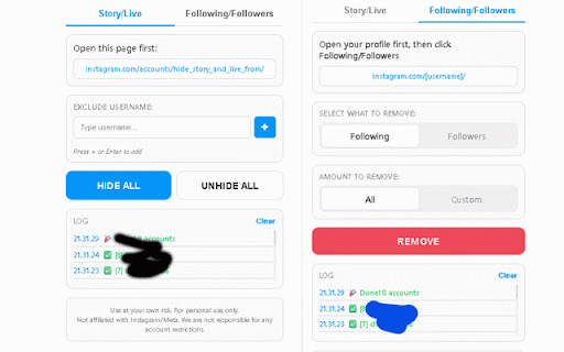 Instagram Hide All From Story and Remove Following - IG Tools 2026 :: Hide all users from your story and remove all following/followers efficiently