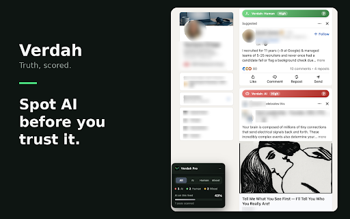 Verdah :: Highlights likely AI-written posts on LinkedIn with confidence-scored badges.