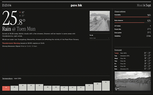 Hong Kong Weather - POV.HK :: Live Hong Kong weather, forecasts, and warning signals for your New Tab.