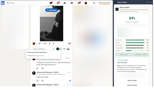 Voice Copilot :: Write authentic LinkedIn comments in your own voice with AI