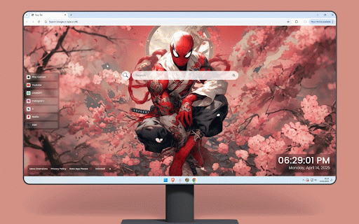 Spider-Man Japanese Blossoms Live Wallpaper :: Spider-Man crouches amid cherry blossoms wearing samurai garb with katana at his side.