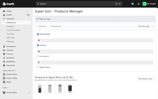 Super Sort - Shopify Product Sorter :: Drag & Drop products sorting for Shopify Collections with tag filtering