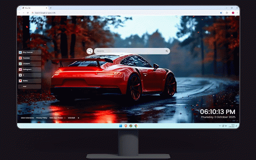 Red Porsche GT3 Live Wallpaper :: Stunning red Porsche GT3 with rear wing on wet autumn forest road with falling leaves.