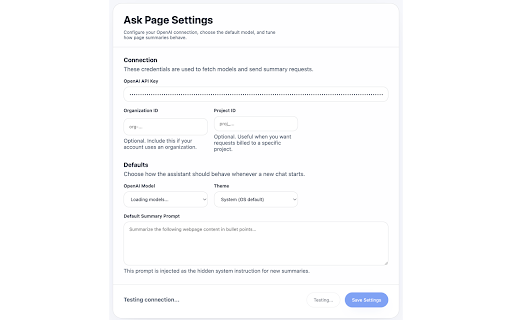 Ask Page :: Summarize pages, ask follow-up questions, and chat in an embedded panel, side panel, or pop-out window.