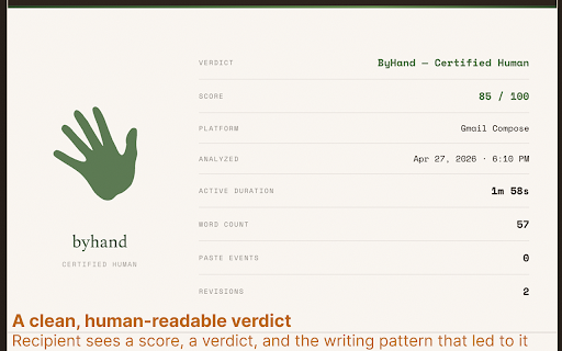 ByHand :: Certify human authorship via typing cadence analysis