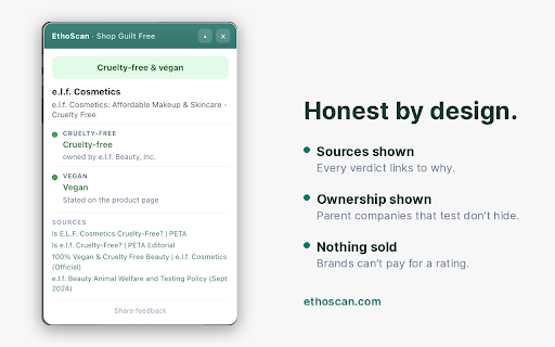 EthoScan — Cruelty-Free & Vegan Checker :: See a brand's cruelty-free & vegan verdict while you shop.