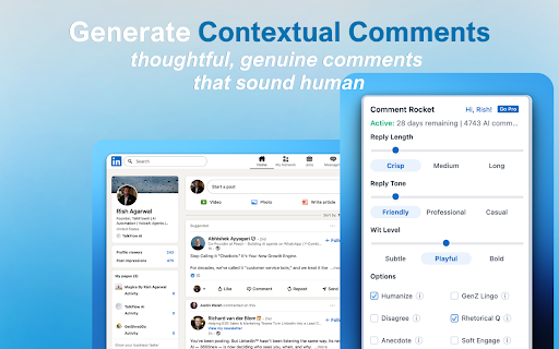 Comment Rocket - AI Powered LinkedIn Comments :: AI-powered comments for LinkedIn posts to increase reach and followers.
