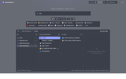 BrowserDock :: A visual home for your Chrome bookmarks.