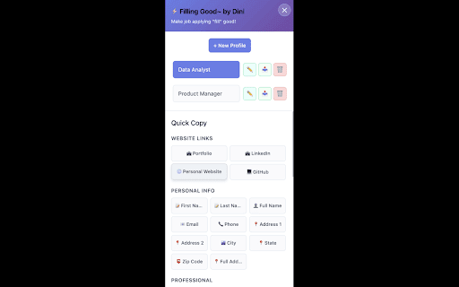 Filling Good~ :: Quick copy tool for job application forms - Store once, paste anywhere!
