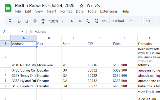 Redfin Remarks Extension :: Add personal remarks to Redfin properties with automatic Google Sheets synchronization