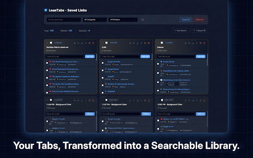 LeanTabs - Smart Tab Manager :: Turn tab chaos into organized sessions. Save RAM, manage workspaces, and declutter your browser securely.