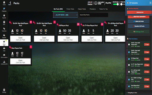 FUT Automation Extension :: Automates FIFA Ultimate Team pack opening and SBC completion cycles by interfacing with paletools