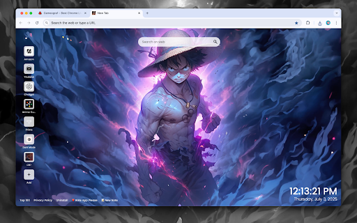 Luffy Live Wallpaper :: Power your Chrome with Luffy Live Wallpaper—an animated tribute to the future Pirate King,featuring Monkey D.Luffy in dynamic action