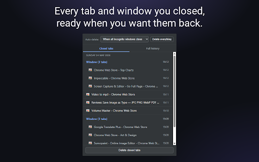Incognito Reopen & History :: Reopen closed incognito tabs and windows, browse full incognito history, and control when it gets deleted.