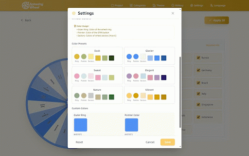 Spinningwheel Tool :: Spin options with wheel animation in Chrome side panel.