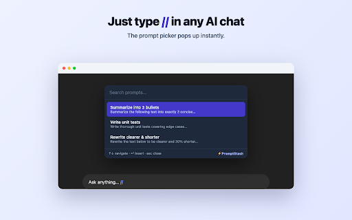 PromptStash: AI Prompt Manager for ChatGPT, Claude & Gemini :: Save, organize & insert your AI prompts in one keystroke. A fast, private, local-first prompt manager for ChatGPT, Claude & Gemini.