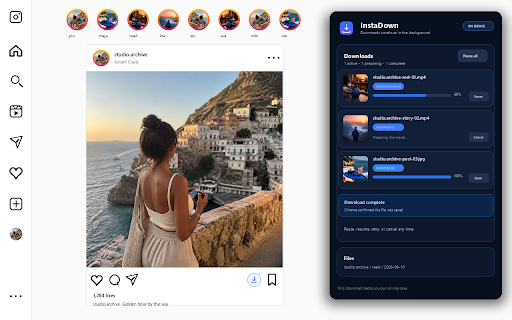 InstaDown - Mass Downloader For Instagram :: Save Instagram photos and videos you own or have permission to download—one at a time or in easy batches.