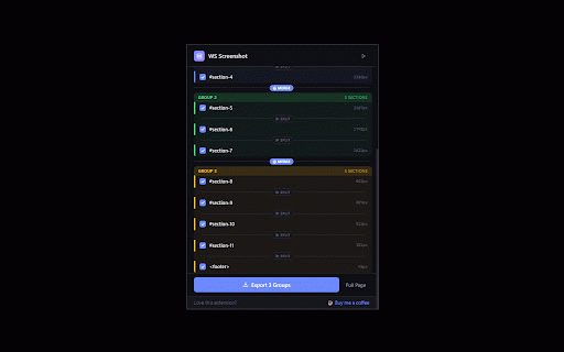 Webpage Section Screenshot :: Capture full-page screenshots split by page sections — headings, semantic HTML, or custom selectors. Export as PNG, JPEG, or ZIP.