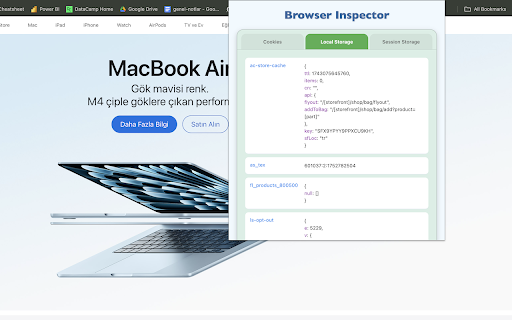 Browser Inspector :: View cookies, session storage, and local storage for the current website