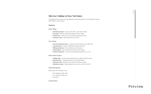 Minimal Sidebar & New Tab Notes :: Minimalist note-taking with text utilities. Works in sidebar and new tab with markdown preview support.