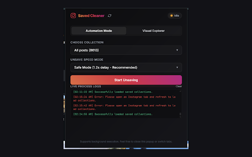 Instagram Saved Cleaner :: Automatically unsaves posts from your Instagram Collections in the background.