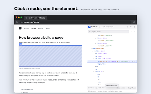 HTML Tree Generator — DOM Tree Viewer :: 🌳 See any page's HTML as an interactive DOM tree in a side panel. Search it, highlight elements, copy CSS selectors.