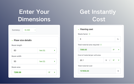 Flooring Cost Calculator :: Calculate flooring costs with support for multiple units and waste factor