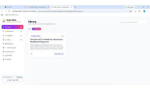 Reader Mode - Distraction-Free Reading :: Turn any webpage into a clean, distraction-free reading experience with AI summaries, custom typography, and personal library.